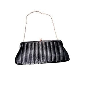 La Sera by Franchi Black Satin Rouched Evening Bag Clutch Wristlet Chain